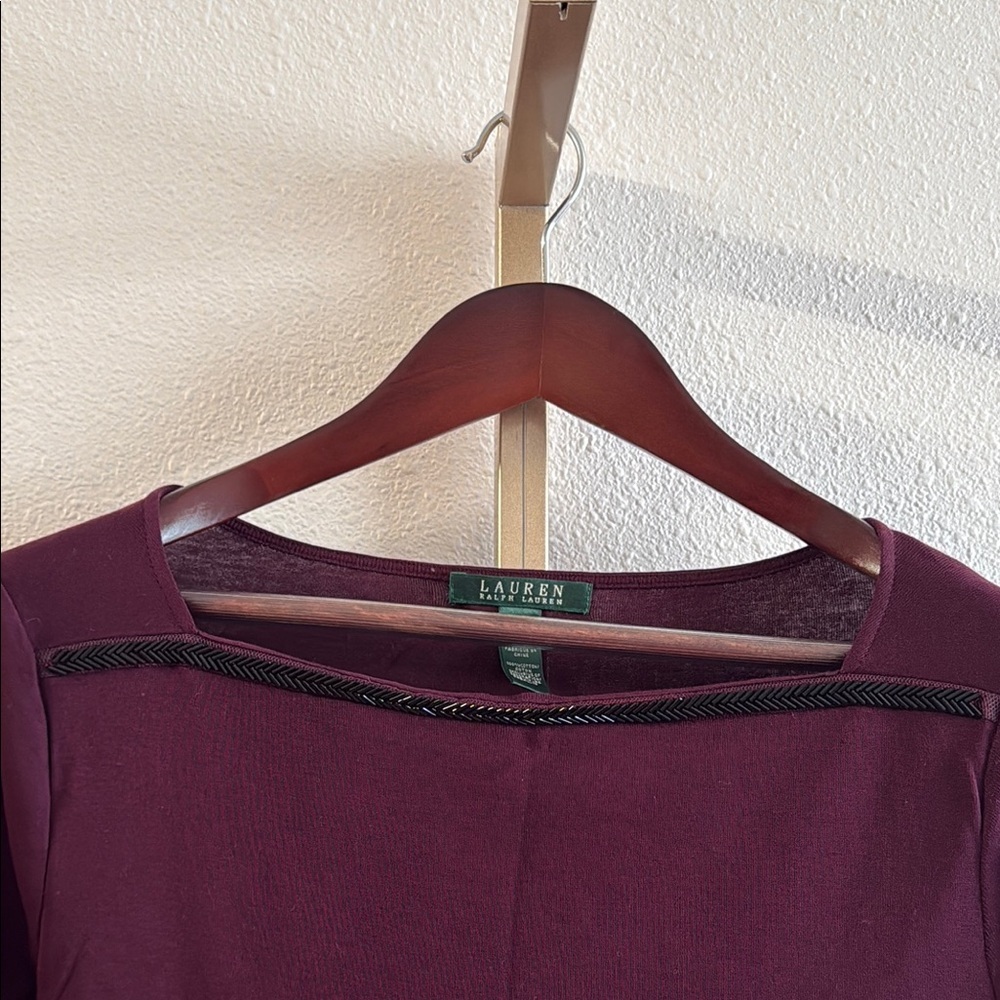 Lauren Ralph Lauren Elegant Cotton Top long sleeve plum glass bead – Size L - Picture 2 of 4